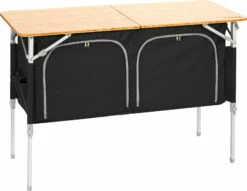 CAMPZ Bamboe Tafel 120x50x80cm Met Opbergplank, Bruin/zwart