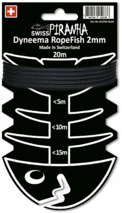 SwissPiranha RopeFish Dyneema Tent Strap 20m X 2mm, Zwart